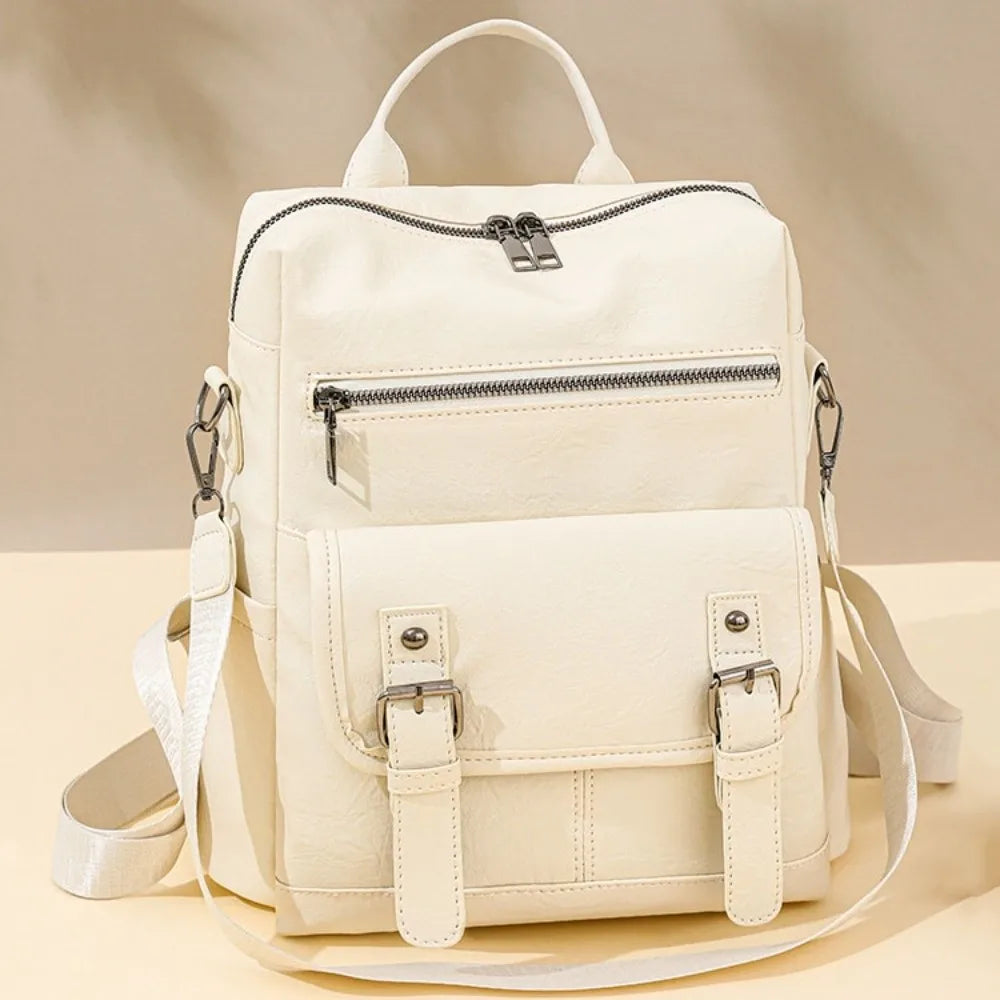 PU Peather Student Backpack Multifunctional Large Capacity Student School Bag Soft Crossboby Mommy Shoulder Bag Daily Outings luxecrown.co.uk