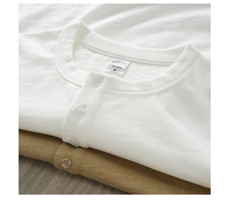 Dukeen 320g Heavyweight Henley Shirt for Men Short Sleeved Summer 100% Cotton Oversized White T Shirt Man Clothing luxecrown.co.uk