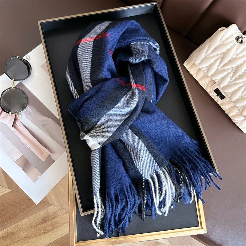 New Women Men Winter Plaid Cashmere Like Blanket Scarf Design Thick Warm Pashmina Shawl Wraps With Tassel Poncho Stoles Echarpe
