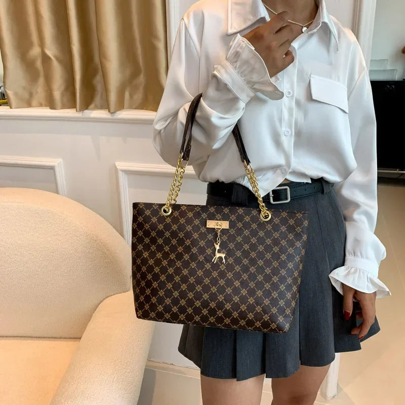 Women Luxury Design New Presbyopic Handbag Large Capacity Handbag Fashion Printing Shoulder Bag Trendy Shopping Bag with pendant luxecrown.co.uk