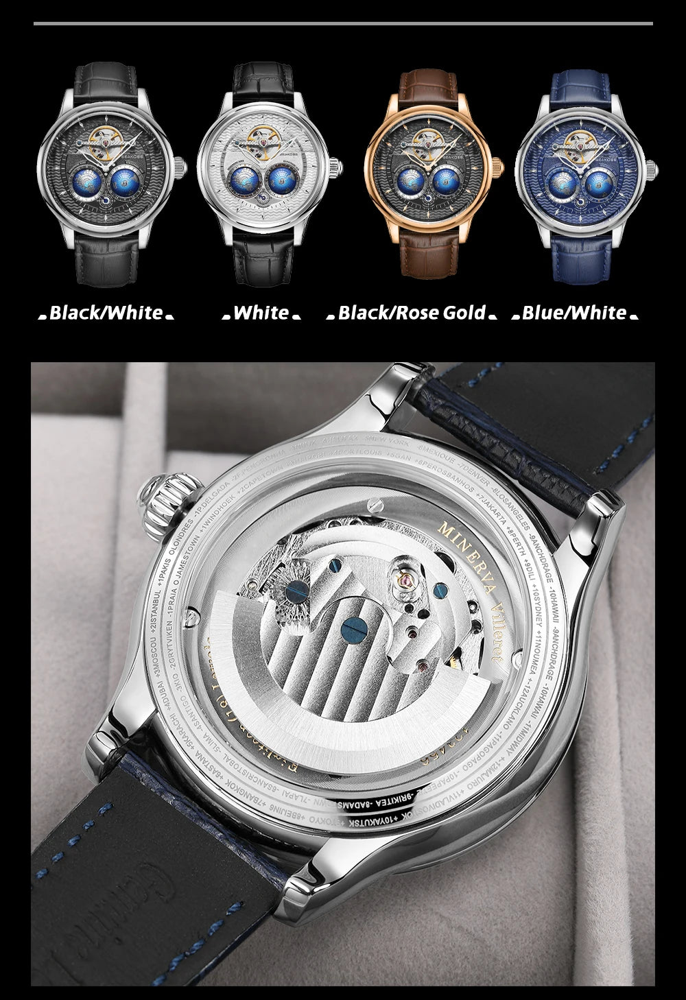 SEAKOSS Male Dual Earth Rotating Mechanical Men's Watch Automatic Movement Waterproof Clock Pilots 1963 Flywheel Wristwatches