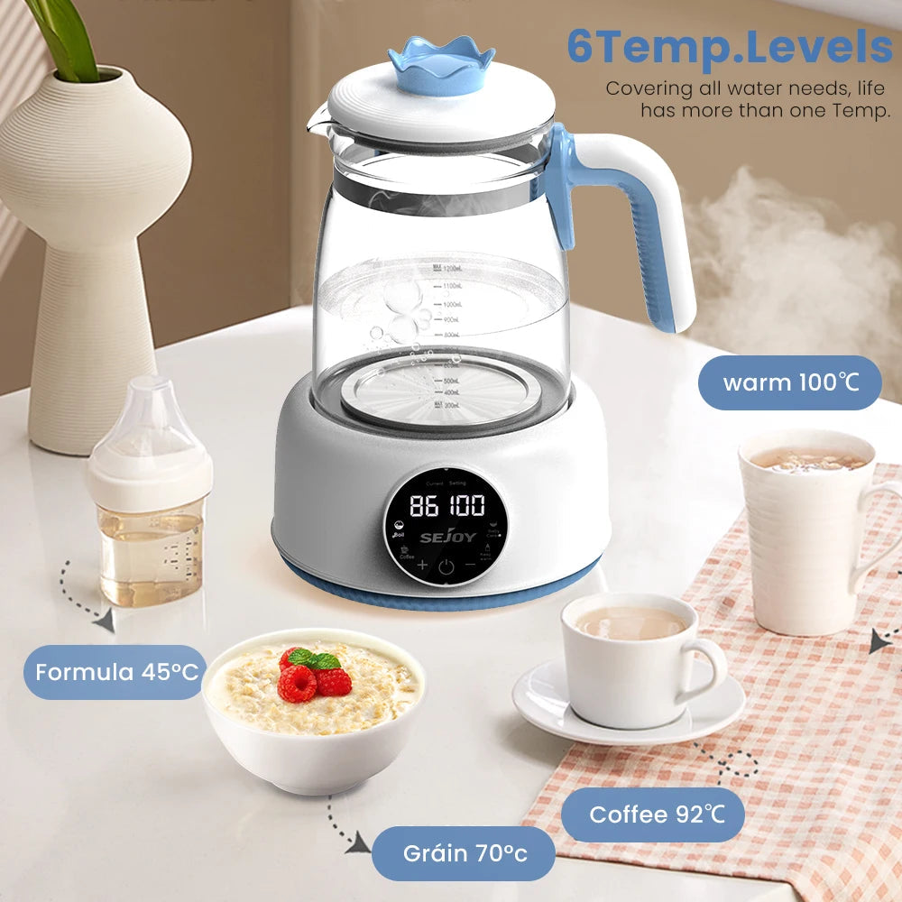 Sejoy 1.2L Baby Electric Kettle Infant Thermostatic Milk Regulator 24 Hours Hot Water Smart Insulation Pot Streetsharks