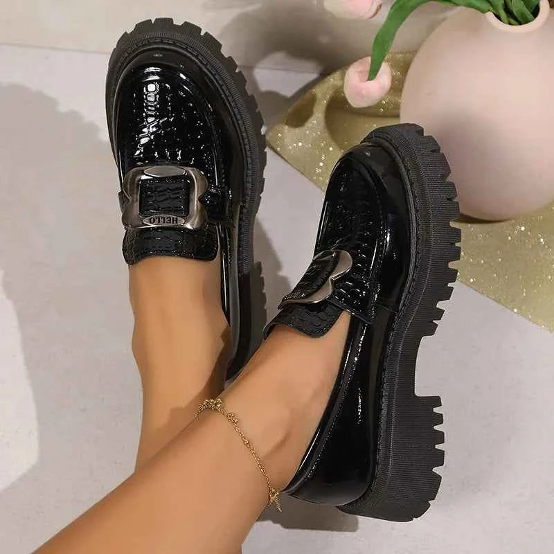 Plus Size Platform Loafers Shoes for Women 2025 Fashion Metal Buckle Pu Leather Shoes Woman Spring Autumn Slip On Flats Female luxecrown.co.uk