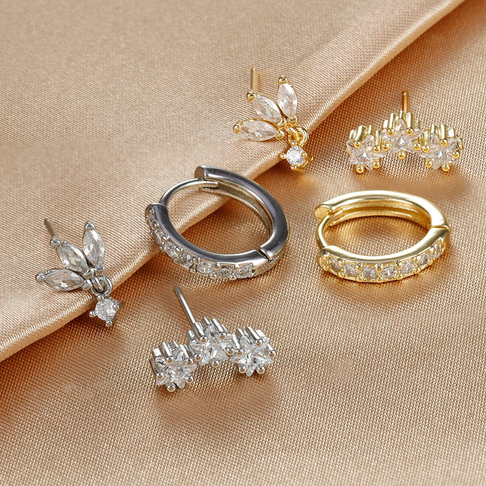 3PCS Luxury Star Pendant Piercing Earrings Set For Women Stainless Steel Zircon Punk Ear Studs Earring Lady Jewelry aretes Streetsharks