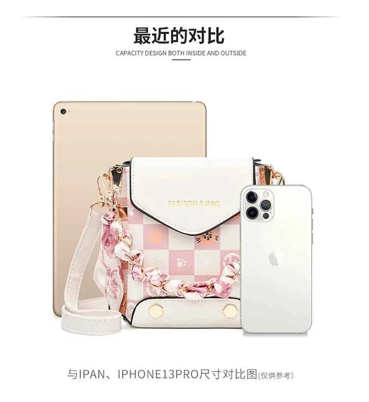 Wear-resistant PU leather mini single-shoulder bag for women, flip cover cartoon square graffiti crossbody bag