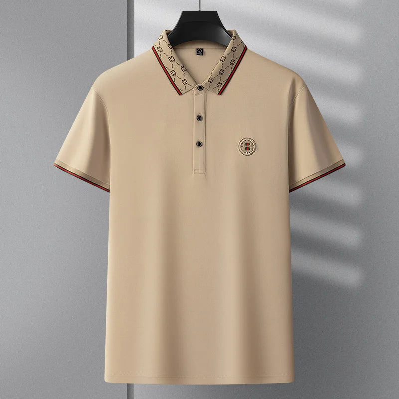 Men's Fashion 2025 Short sleeved Summer Polo Shirt High end Design Exquisite Ice Silk Embroidered Breathable T-shirt