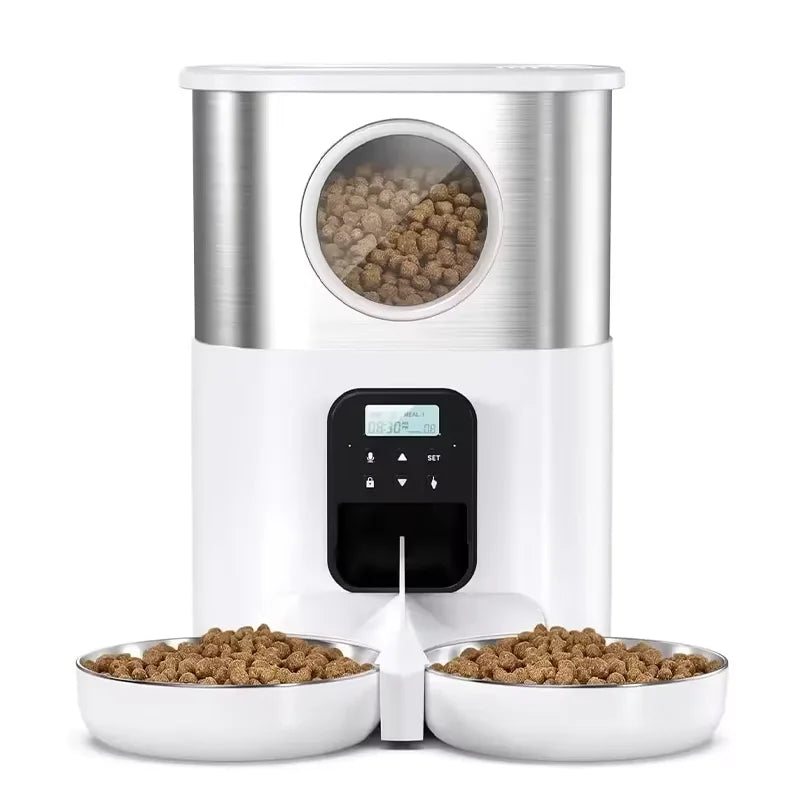 5L Large Capacity Automatic Cat Feeder For 2 Cat & Dog Timer Pet Feeder With Stainless Steel Bowl Pet Dry Food Auto Dispenser luxecrown.co.uk