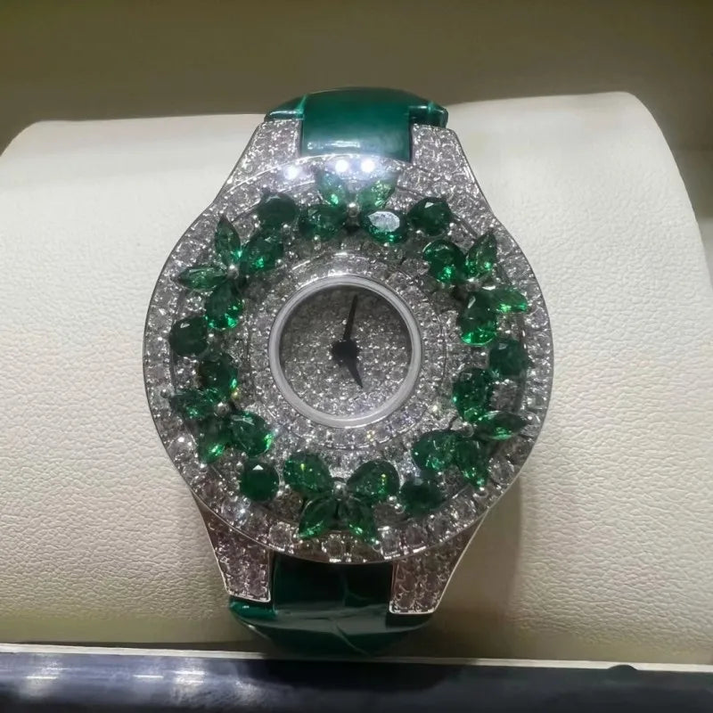 Luxury Brand Woman Watch Qualities Diamond Emerald Watches Ladies Leather Brcalaet Elegant Montre Femme watch for women luxecrown.co.uk