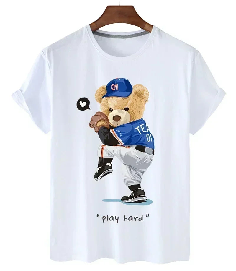 Funny Bear Print Tshirt Women Fashion Cartoon Harajuku Casual T-shirt Female Summer Short Sleeved Top Tees Unisex T Shirt luxecrown.co.uk