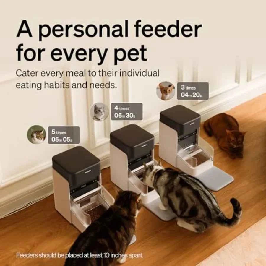RFID Automatic Cat Feeder for Multi-Pet Homes: Stainless Steel White Sensor-Activated Personalized Meals with Food Desiccant Ba luxecrown.co.uk