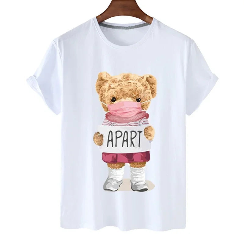 Funny Bear Print Tshirt Women Fashion Cartoon Harajuku Casual T-shirt Female Summer Short Sleeved Top Tees Unisex T Shirt luxecrown.co.uk