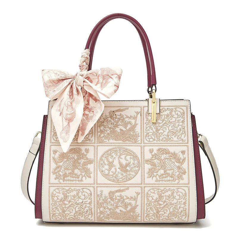 FOXER Split Leather 2026 New Large Tote Handbag Women's Shoulder Bag Chinese Classic Embroidery Best Gift for Mom luxecrown.co.uk
