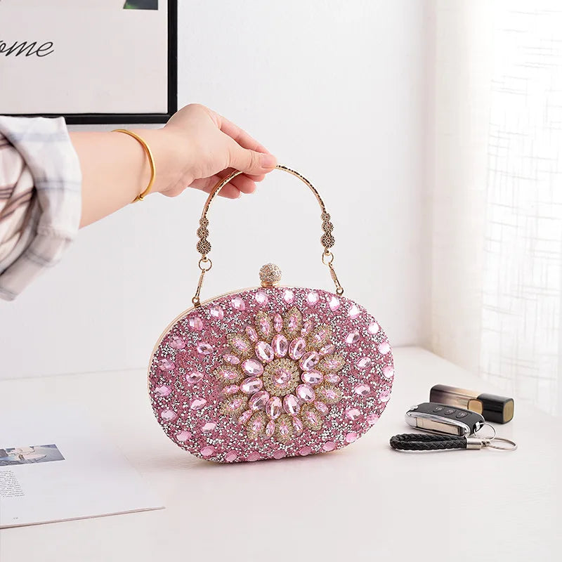 Gold Round Bag Luxury Brand Rhinestone Clutch Bags for Women 2024 Crystals Party Purses Diamond Designer Crossbody Handbags Streetsharks