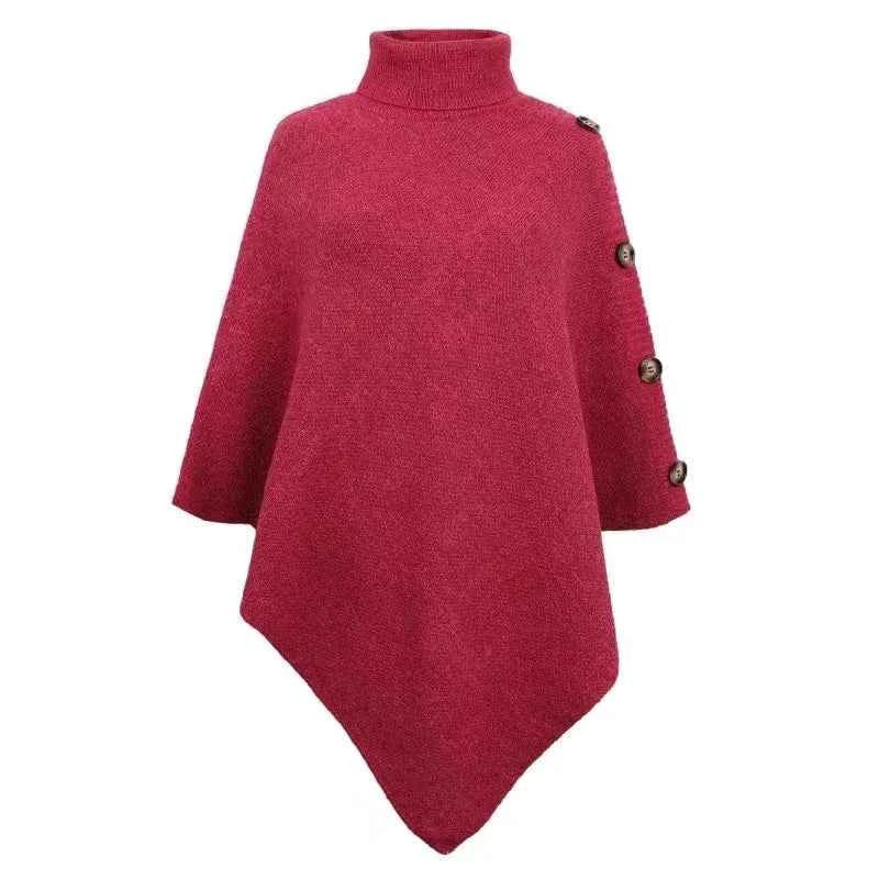 2025 Autumn Winter Shawl Cloak Sweater Solid Color Turtleneck Oversized Cape Coat Female Ponchos Pullover Knitted Bat Sleeve Top