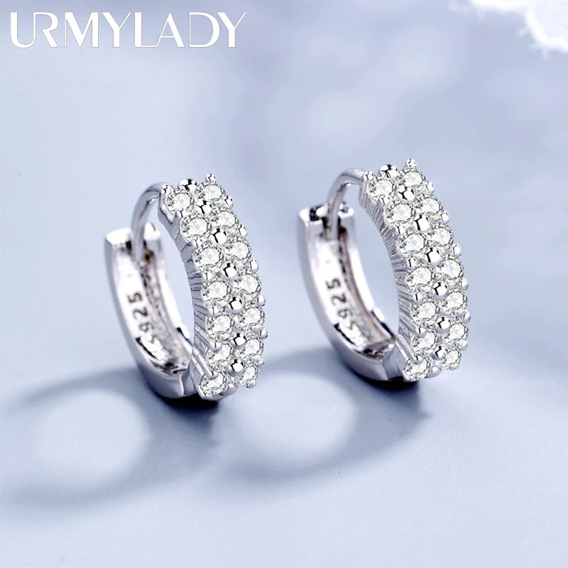 URMYLADY 925 Sterling silver needle Earrings Fashion High Quality Jewelry Double Row Crystal Zircon Round Stud Streetsharks