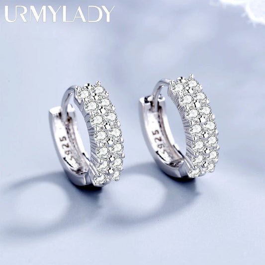 URMYLADY 925 Sterling silver needle Earrings Fashion High Quality Jewelry Double Row Crystal Zircon Round Stud Streetsharks