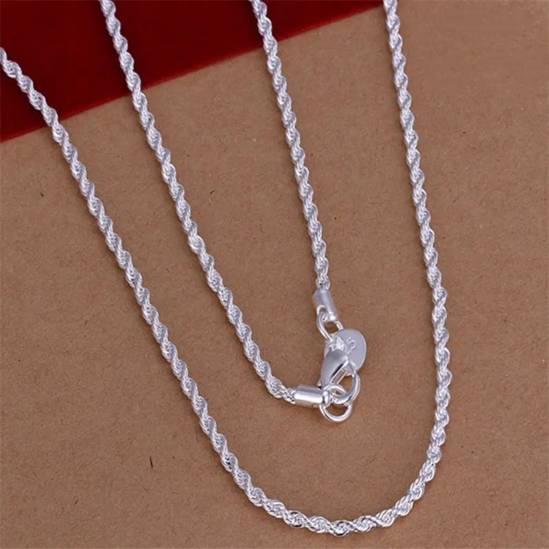 High Quality Silver Color 2MM Women Girls Men Chain Male Twisted Rope Necklace Bracelets Fashion Silver Jewelry Set Streetsharks
