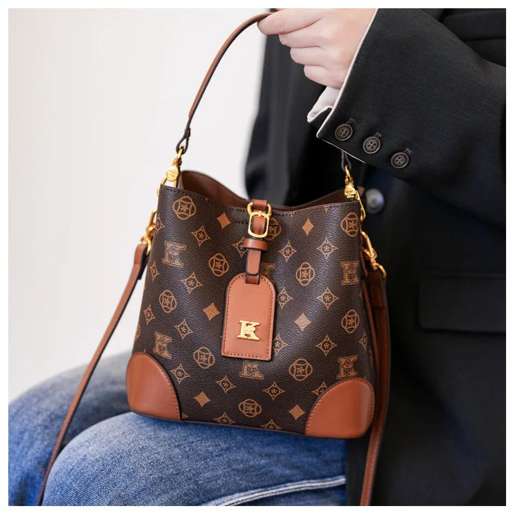 High-End Large Capacity Bucket Bag Women's Fashion Luxury Retro Floral Print Single Shoulder Bag Vintage Style PU Material luxecrown.co.uk