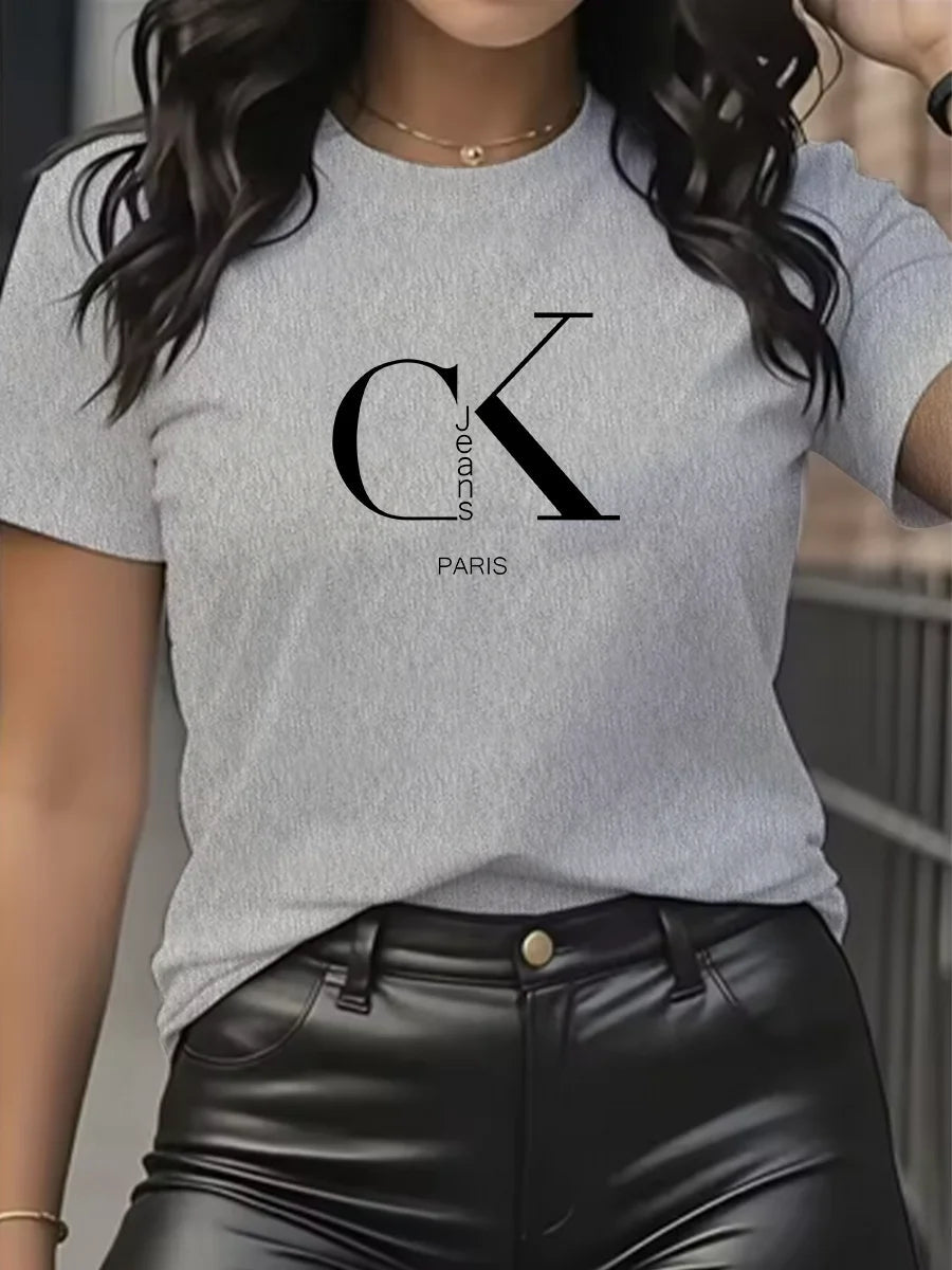 Summer luxury brand fashion cartoon letter print crew collar clothing short sleeve T-shirt trend women's summer Y2K top luxecrown.co.uk