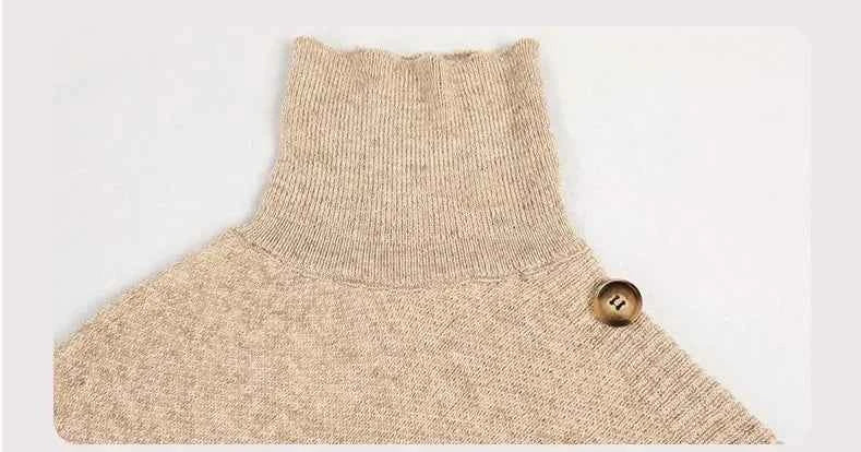 2025 Autumn Winter Shawl Cloak Sweater Solid Color Turtleneck Oversized Cape Coat Female Ponchos Pullover Knitted Bat Sleeve Top