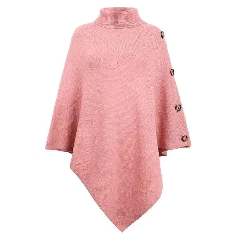 2025 Autumn Winter Shawl Cloak Sweater Solid Color Turtleneck Oversized Cape Coat Female Ponchos Pullover Knitted Bat Sleeve Top