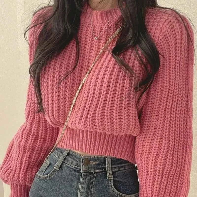 Loose Vintage Harajuku Lantern Long Sleeve Women Sweater Korean Autumn Winter Knitwear Soft Warm Tops Chic Solid Femme Sweater
