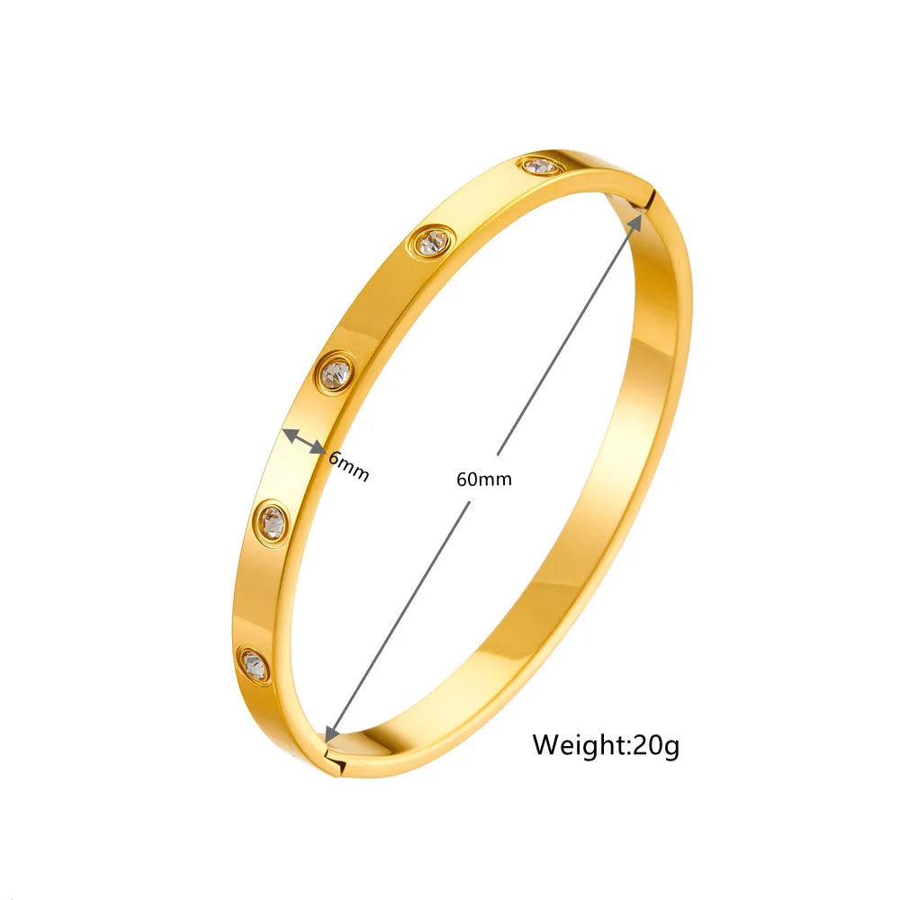 Luxury Stainless Steel Crystal Charm Bangle/Ring for Women Gold Color Non Tarnish Cuff Bracelet Jewelry Set Gift Party Streetsharks