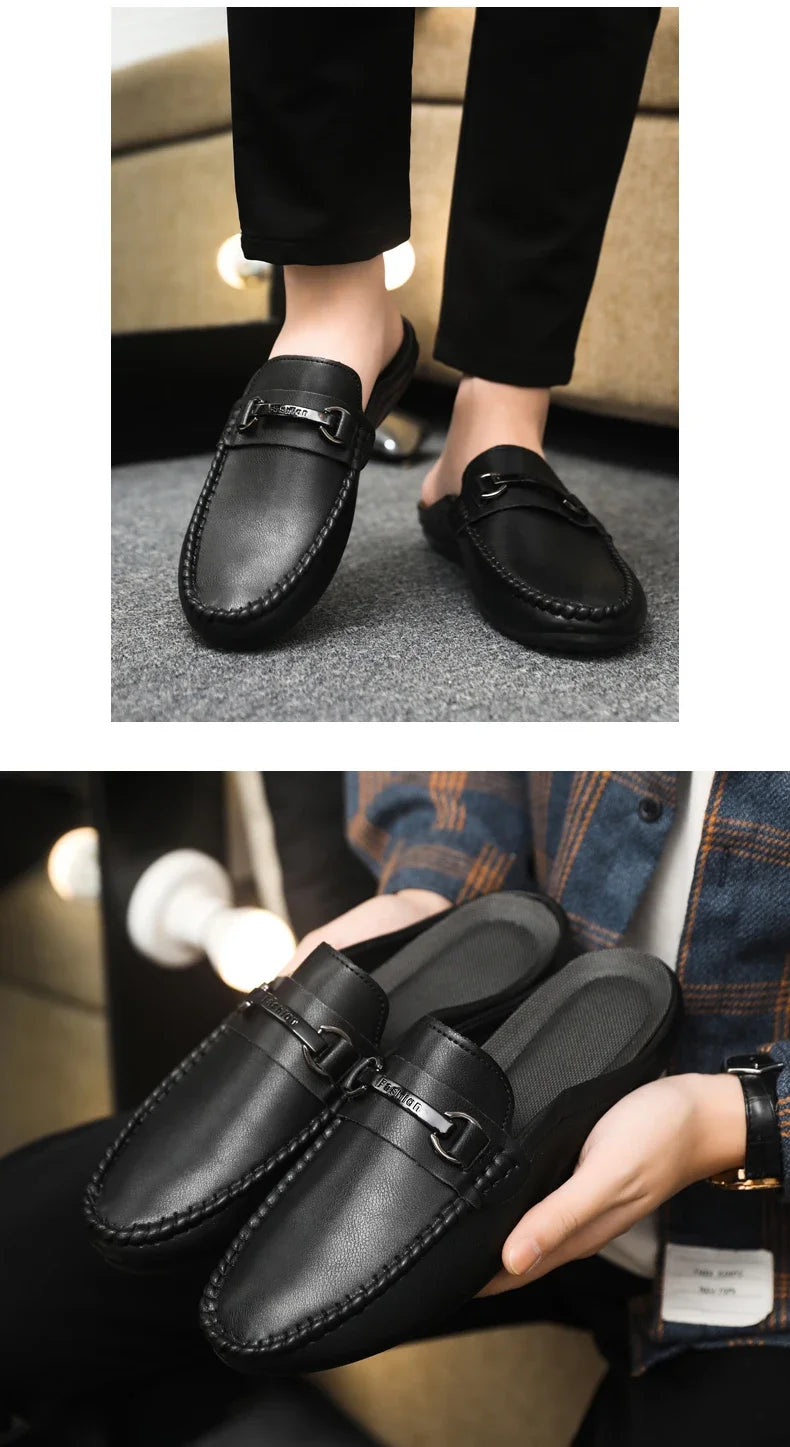Summer Half Shoes For Men Comfortable Leather Casual Shoes Soft Flat Men's Loafers Lightweight Slip-on Shoes Man Daily Slippers luxecrown.co.uk