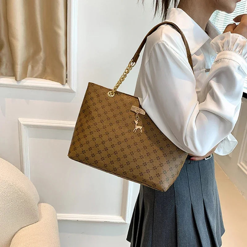 Women Luxury Design New Presbyopic Handbag Large Capacity Handbag Fashion Printing Shoulder Bag Trendy Shopping Bag with pendant luxecrown.co.uk