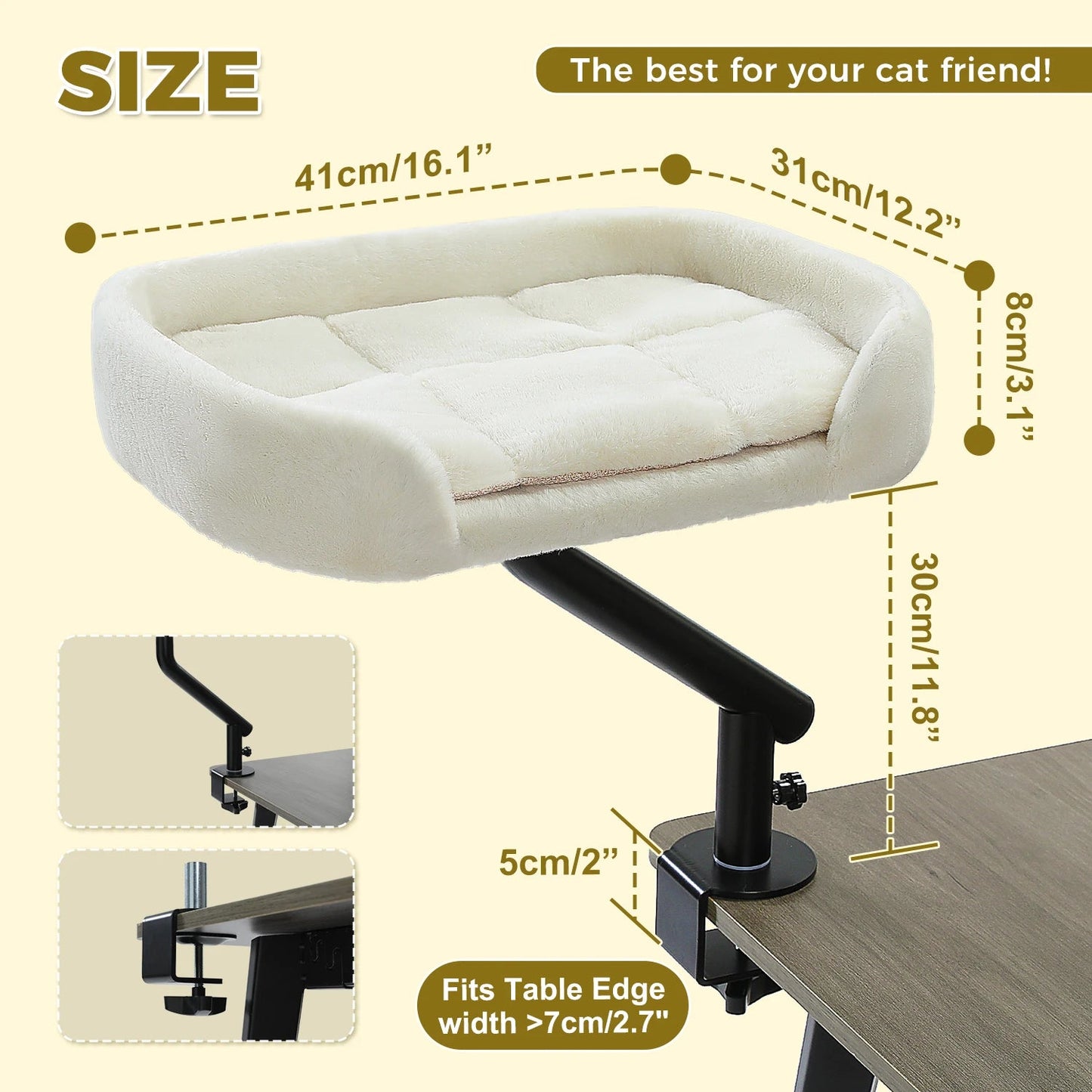 Cat Desk Bed, 360° Rotatable Cat Bed Stand for Indoor Cats, Adjustable Cat Basket, Cats Hammock for Table, Soft Cat Bed for Desk luxecrown.co.uk