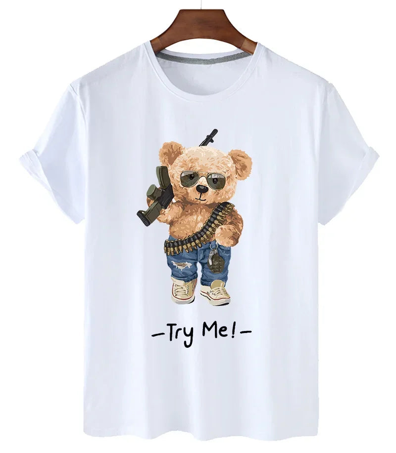 Funny Bear Print Tshirt Women Fashion Cartoon Harajuku Casual T-shirt Female Summer Short Sleeved Top Tees Unisex T Shirt luxecrown.co.uk