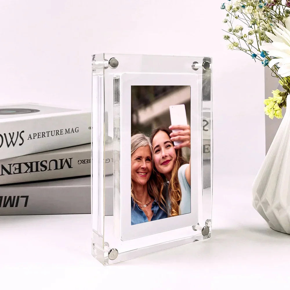 **CrystalView 5" Acrylic Digital Photo Frame – IPS Display | 1000mAh Battery | 2GB Memory** Streetsharks