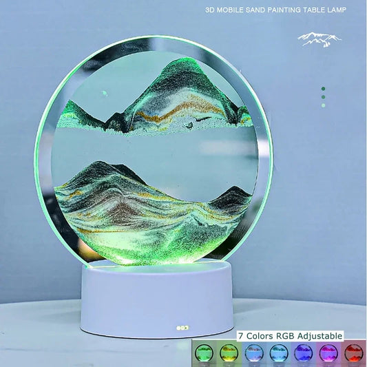 3D Hourglass Table Lamp 7 Color RGB Adjustable Moving Sand Quicksand Flowing Sand Art Picture Deep Sea Sandscape Home Decor Gift Streetsharks