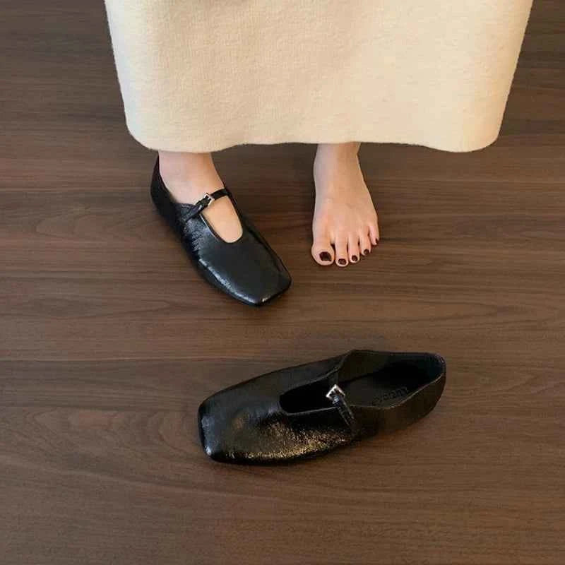 2025 Lightweight Summer French Retro Genuine Leather Shoes Minimalist Elegant Square Toe Flat Shoes Loafers Shoes Women luxecrown.co.uk