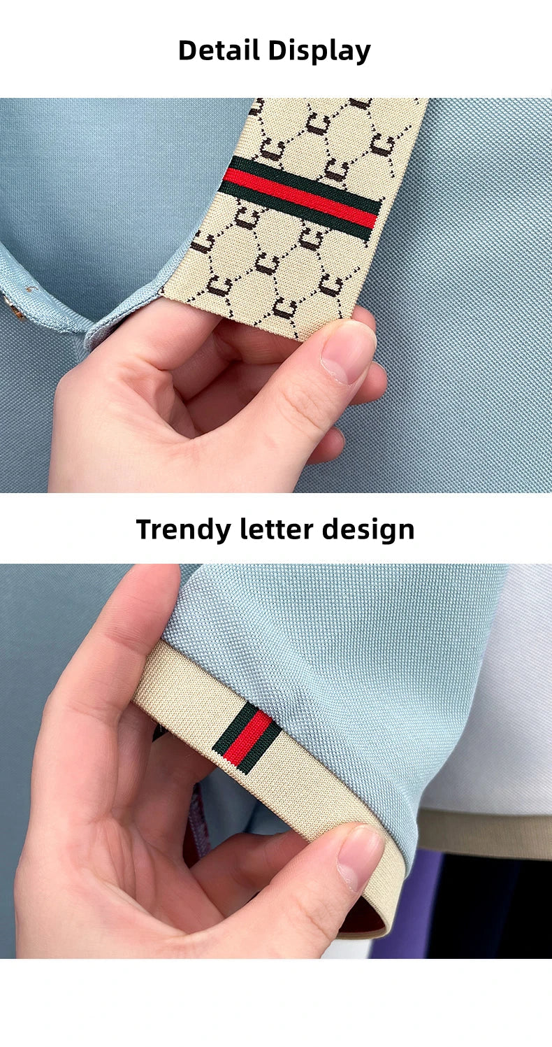 Luxury brand B letter embossed short sleeve polo shirt men summer lightweight breathable new fashion color blocked lapel T-shirt luxecrown.co.uk
