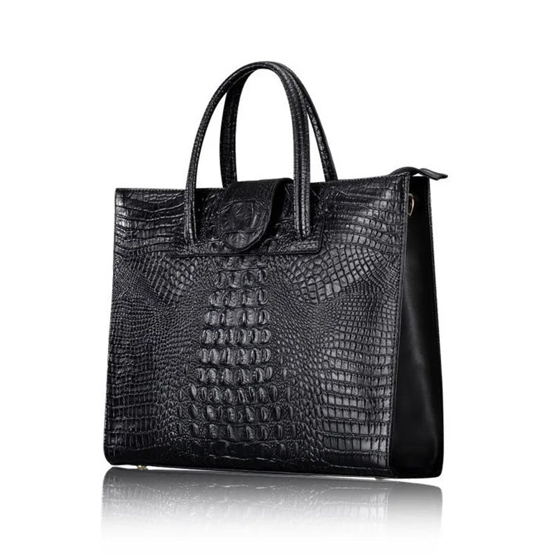 New Fashion Luxury Crocodile Pattern Women's Real Leather OL Handbags Genuine Leather Ladies Shoulder Bag Business Computer Bags luxecrown.co.uk