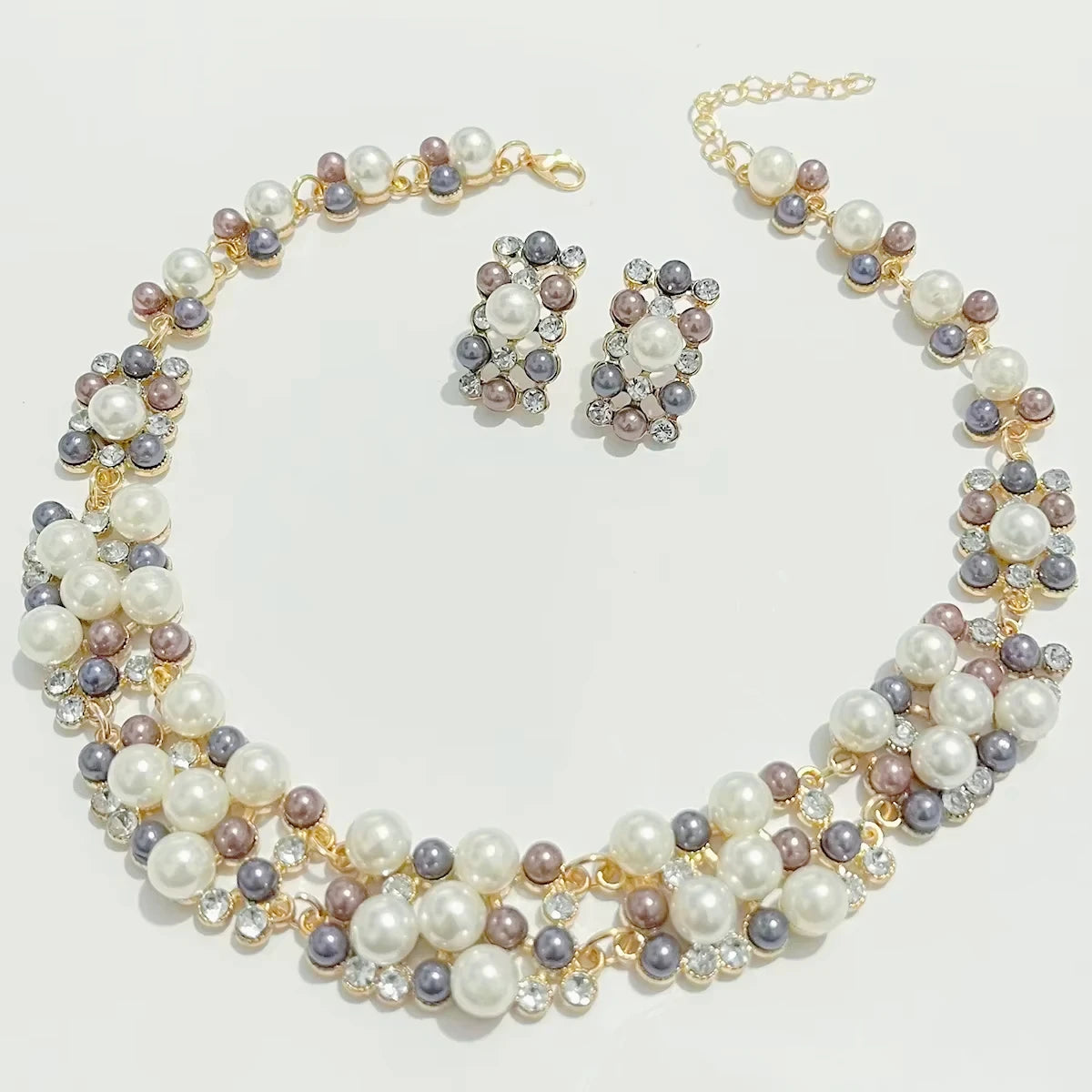 Women Elegant Pearl Clavicle Chain Collares Ladies Short Pendant Necklaces Earrings Choker Jewelry set Streetsharks