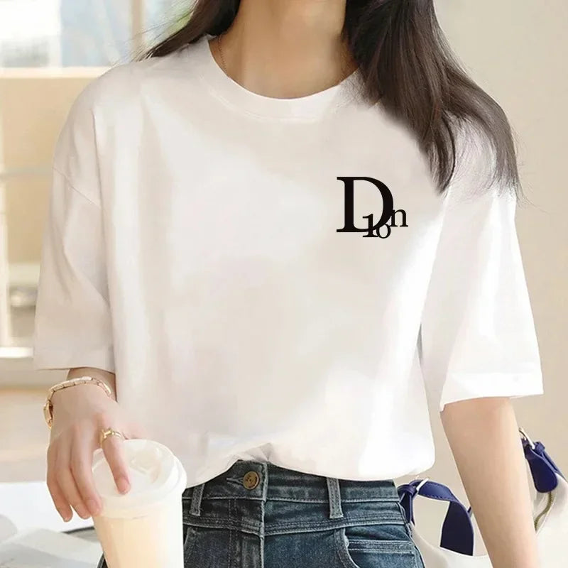 New Letter Summer  T Shirt Oversized Short Sleeved Top Tee Luxury Brand Printed T-shirts for Women's Fashion Clothing Streetsharks