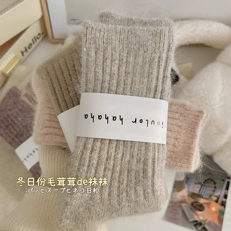 New Winter Socks Women Cashmere Wool Thicken Warm Women Socks Sox Japanese Fashion Harajuku Solid Color Thermal Long Socks