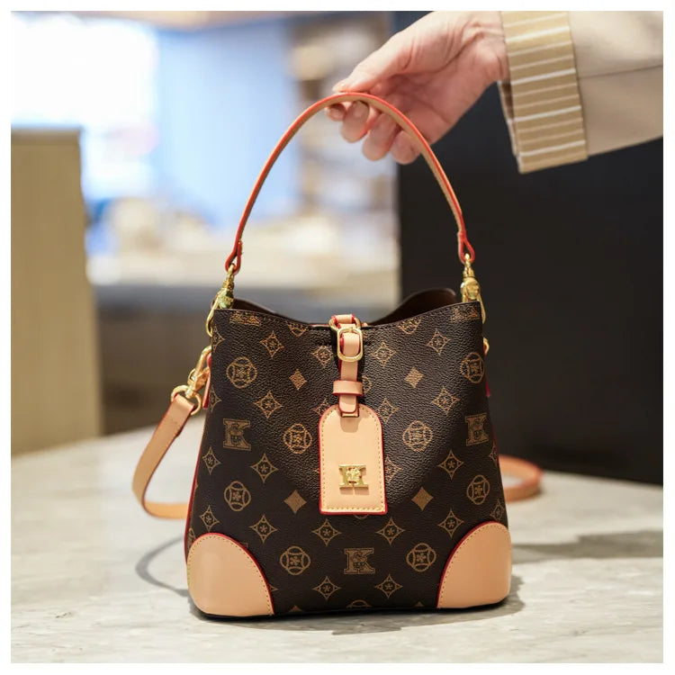 High-End Large Capacity Bucket Bag Women's Fashion Luxury Retro Floral Print Single Shoulder Bag Vintage Style PU Material luxecrown.co.uk