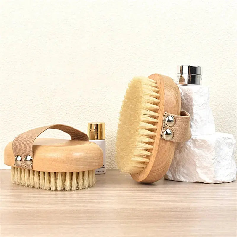 SPA Wooden Body Brush Natural Boar Bristle Organic Dry Skin Body Brush Bamboo Wet Back Shower Brushes Exfoliating Bathing Brush Streetsharks