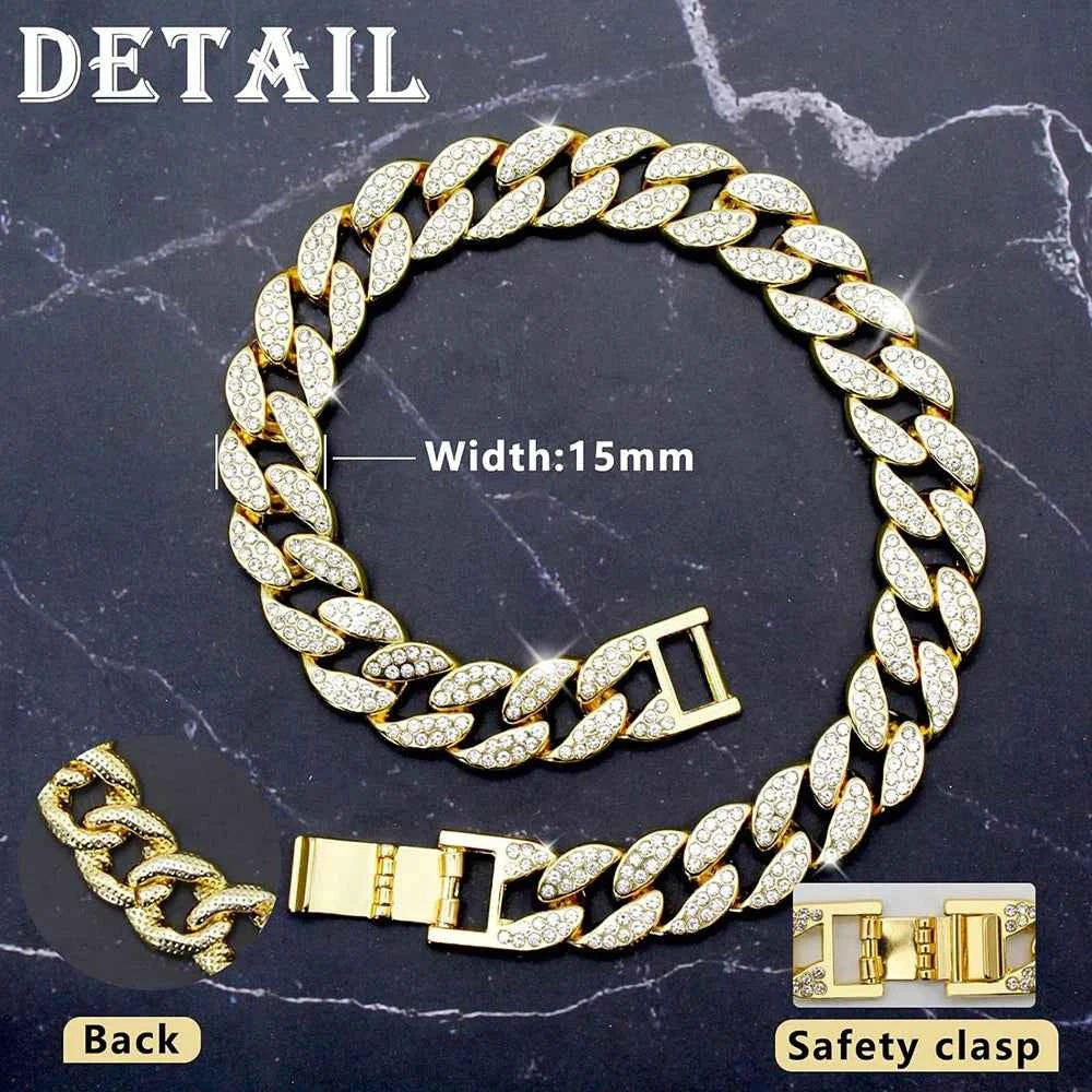 Dog Cuban Gold Chain Luxury Diamond Dog Collar Pet Metal Necklace Jewelry Accessories for Small Medium Large Dogs Cats Pet Gift luxecrown.co.uk