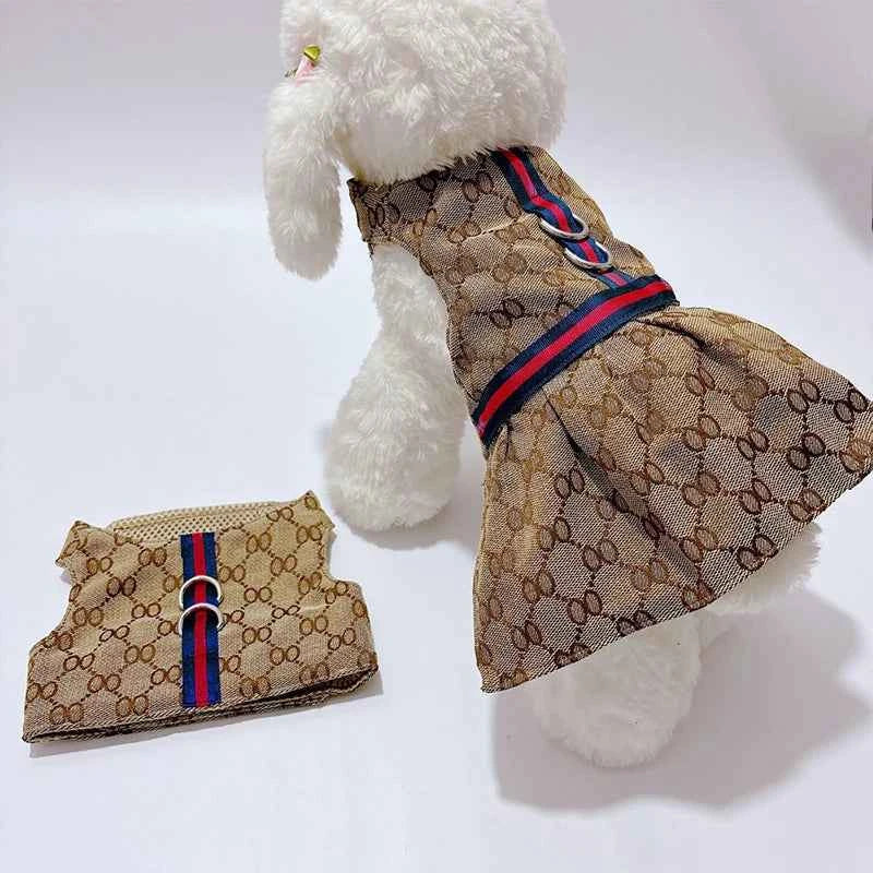 Pet Couple Clothing Designer Luxury Women Dog Dress Men Dog Chest Back Vest Puppy Clothes Beautiful Skirt Traction Rope Leash luxecrown.co.uk