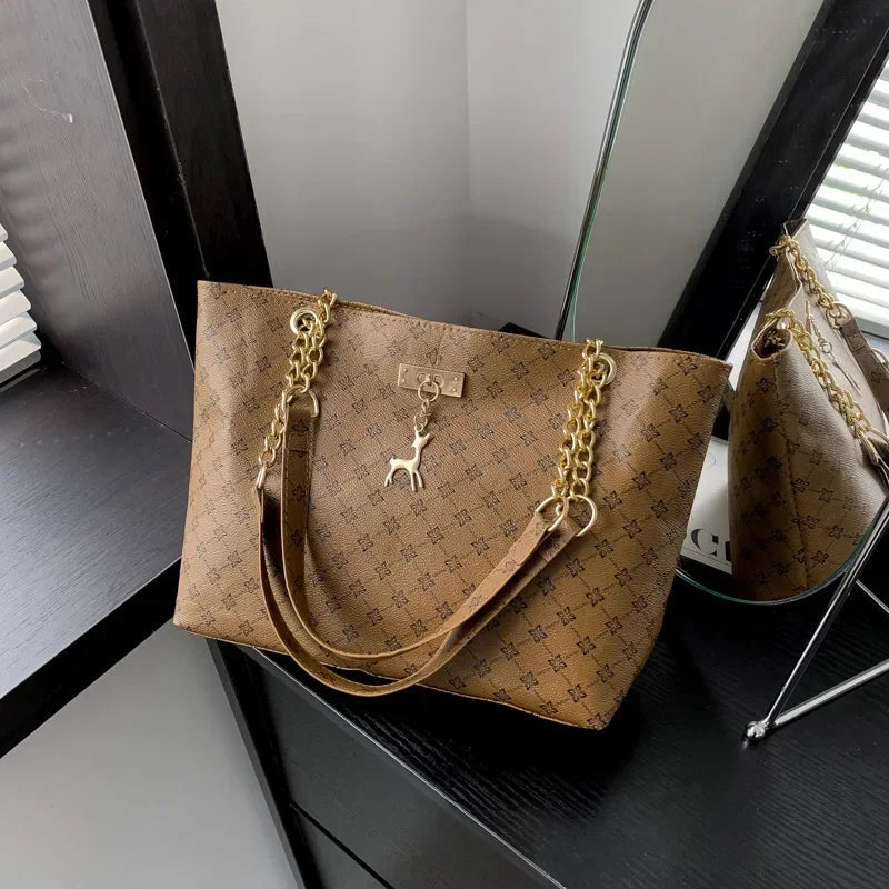 Women Luxury Design New Presbyopic Handbag Large Capacity Handbag Fashion Printing Shoulder Bag Trendy Shopping Bag with pendant luxecrown.co.uk