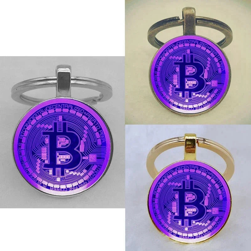 Fashion Bitcoin Design Glass Cabochon Metal Pendant Classic Men's Women's Keychain Keyring Jewelry Keychain Gift Memorial Streetsharks