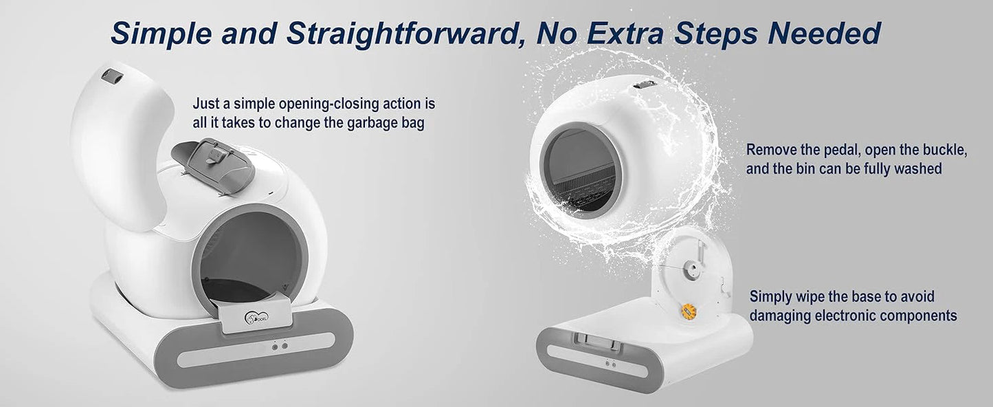 DOEL 65L Self-Cleaning Cat Litter Box App Control, ONLY Supports 2.4G WiFi w/Litter Mat&Trash Bags, Fit for Tofu & Mixed Litter luxecrown.co.uk