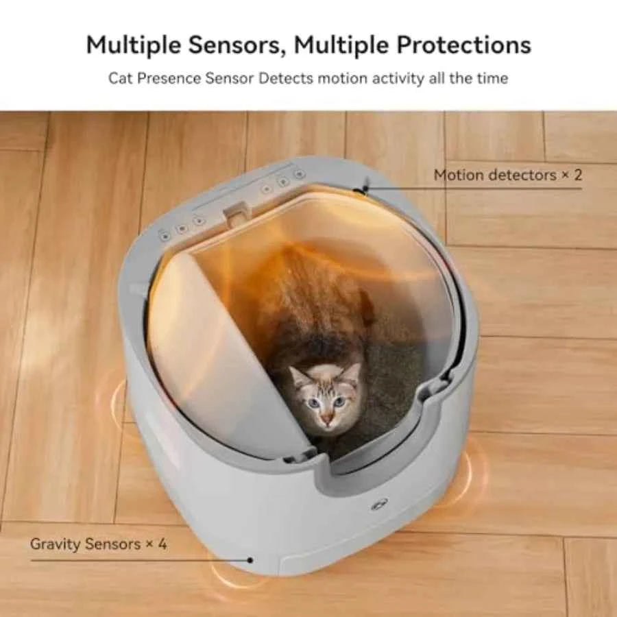 F8 Self-Cleaning Cat Litter Box Large Capacity Open-Top Design for Multi-Cat Homes with Enhanced Safety Features Includes Trash