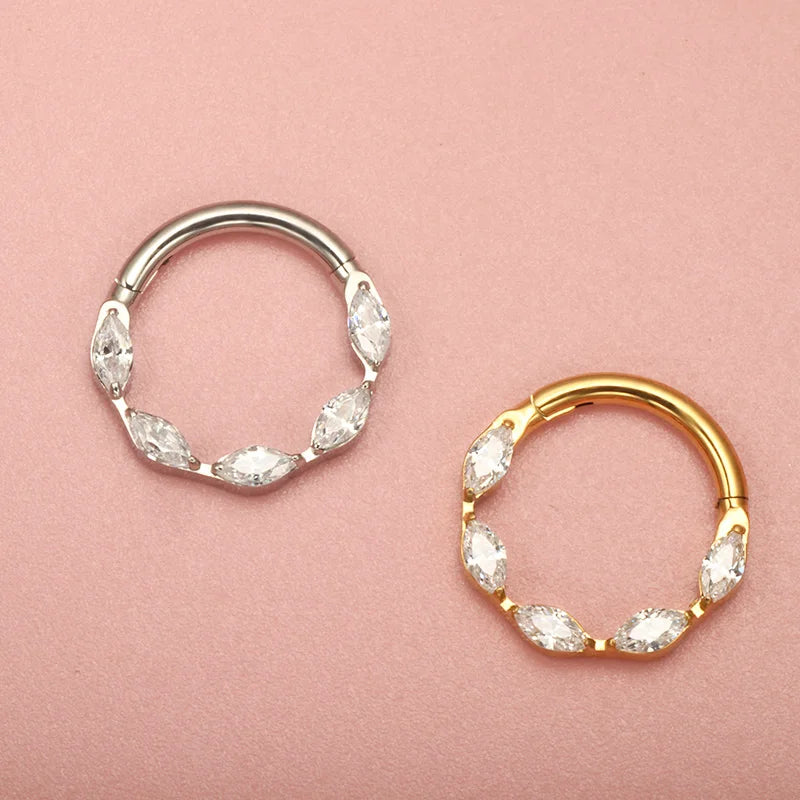 G23 Titanium One Piece Marquise Gem Clicker Hinge Piercing 16G Helix Daith Earring Nose Rings Classic Simple Design Body Jewelry Streetsharks
