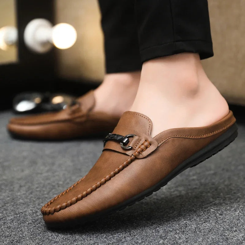Summer Half Shoes For Men Comfortable Leather Casual Shoes Soft Flat Men's Loafers Lightweight Slip-on Shoes Man Daily Slippers luxecrown.co.uk