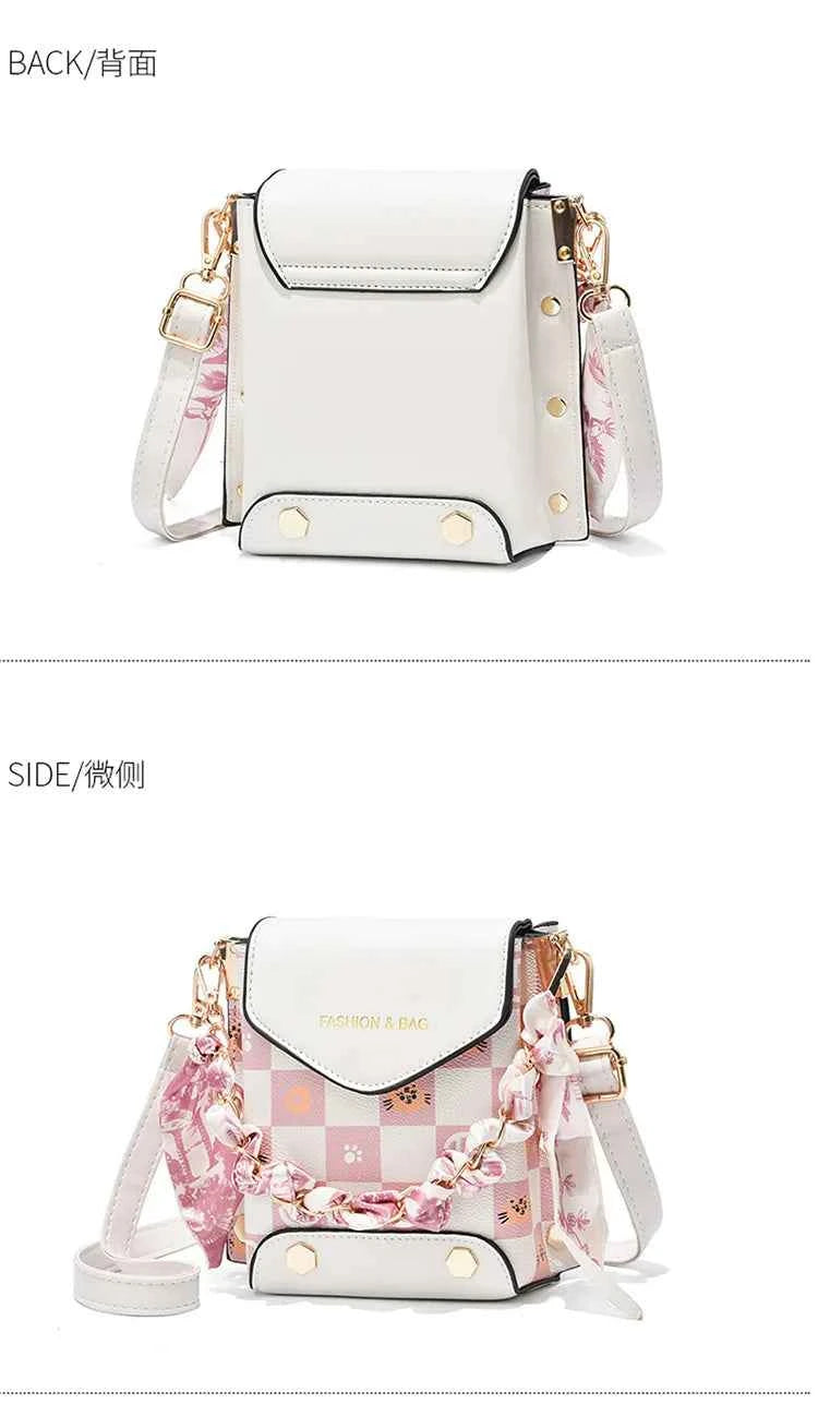 Wear-resistant PU leather mini single-shoulder bag for women, flip cover cartoon square graffiti crossbody bag